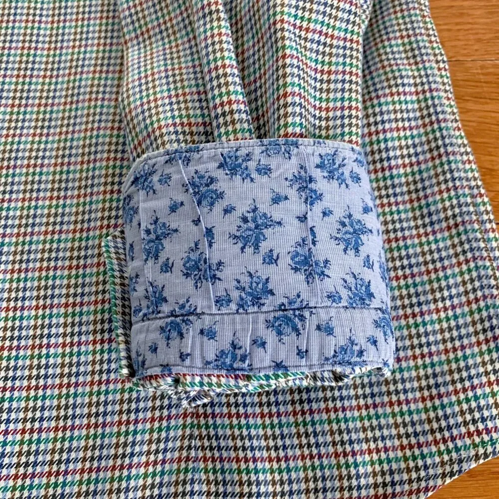 Eredi Pisano Shirt Mens 16.5 42 Houndstooth Floral Button‎ Up Italy Multicolor